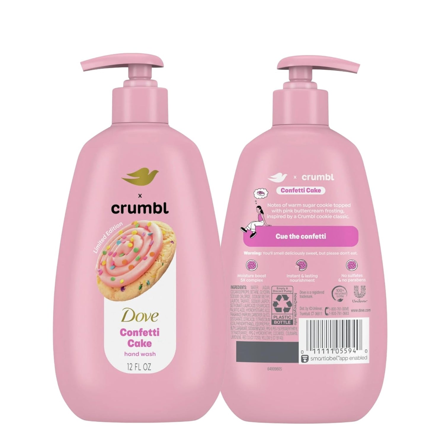 Dove X Crumbl Moisturizing Liquid Hand Wash Confetti Cake | 2-pack, of 12 oz Hand Wash with Pump | Limited Edition (Confetti Cake)