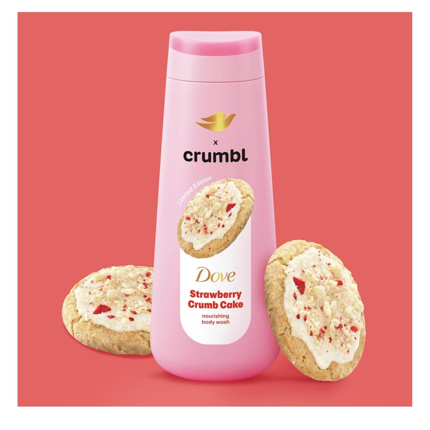 Dove Moisturizing Strawberry Crumb Cake Body Wash & Scrub Combo, 20oz Wash + 15oz Scrub, Limited Edition, Paraben & Sulfate Free, For Body, Improves Skin Texture, Moisturizes