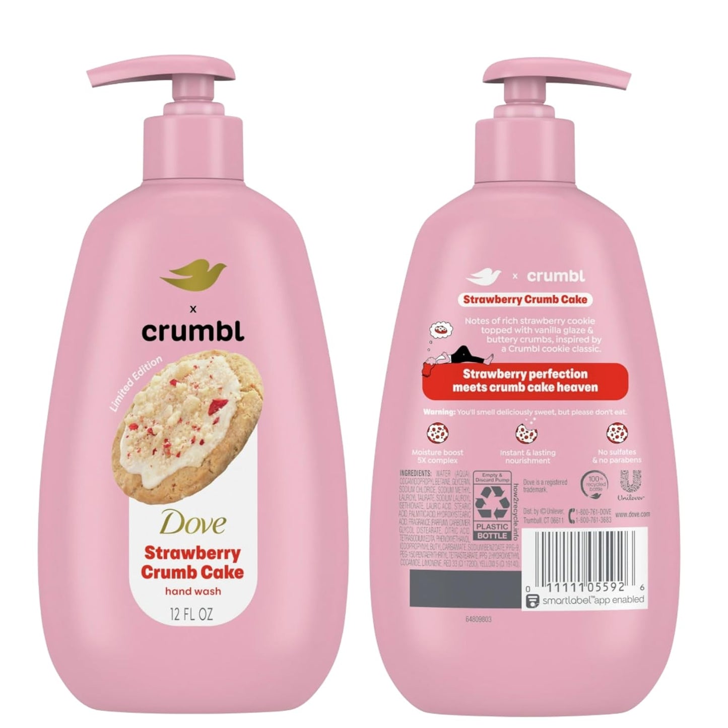Dove X Crumbl Moisturizing Liquid Hand Wash Strawberry Crumb Cake | 2-pack, of 12 oz Hand Wash with Pump | Limited Edition (Strawberry Crumb Cake)